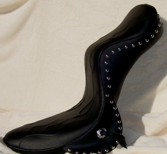 Cruiser Seat with 3D Black Flames Skirt Conchos Studs