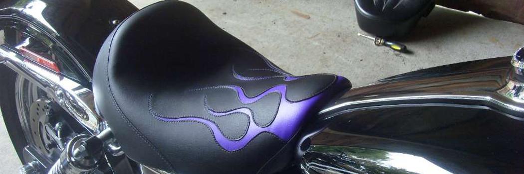 Frame Mount Solo Seat with Inlayed Purple Flames Sportster